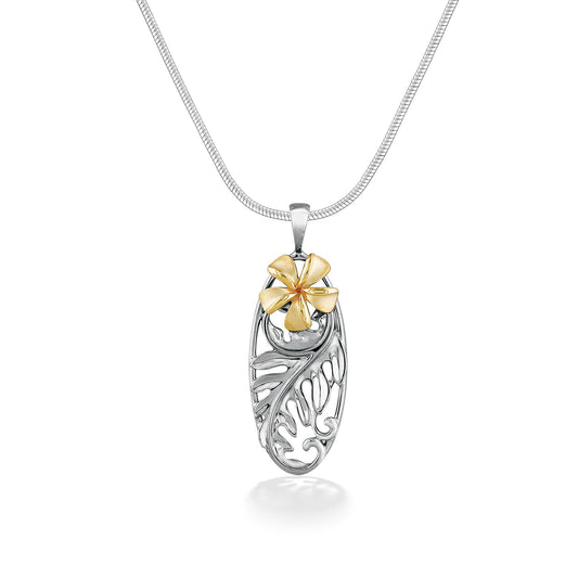 44897 - 14K Yellow Gold and Sterling Silver - Plumeria Ulu Scroll Pendant