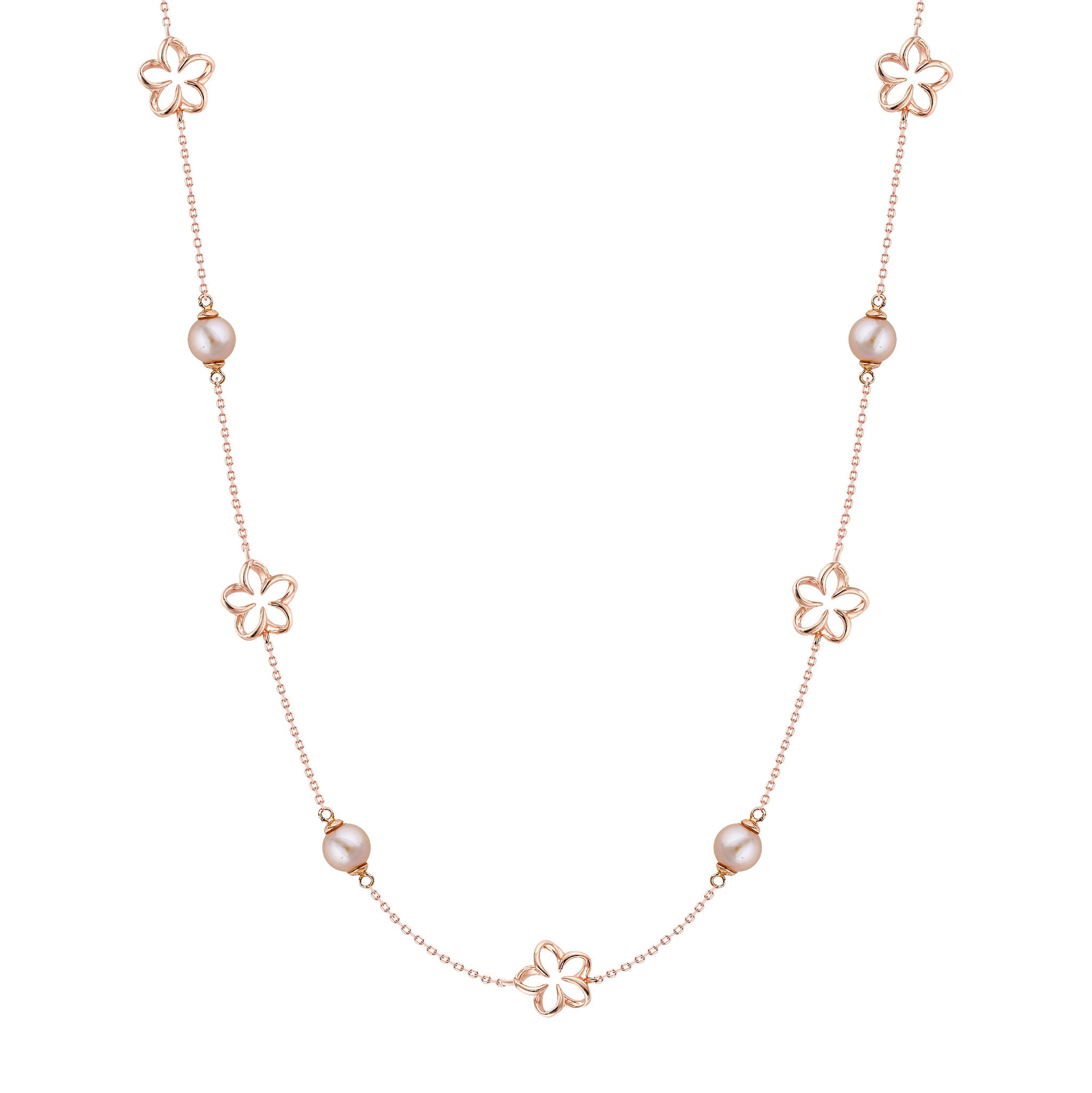 14K Rose Gold Plumeria Necklace – Pink Pearl – Na Hoku