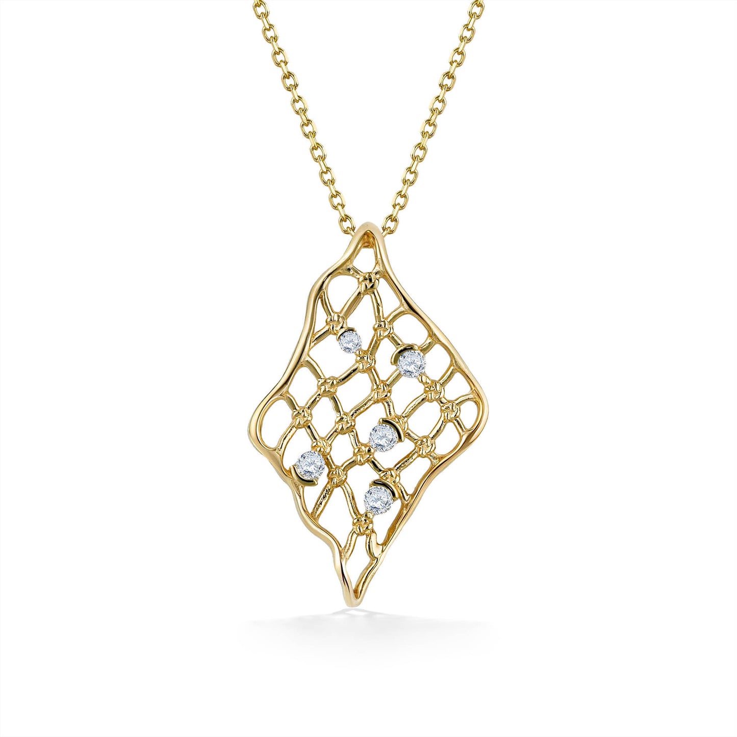 44941 - 14K Yellow Gold - Hukilau Net Diamond Pendant