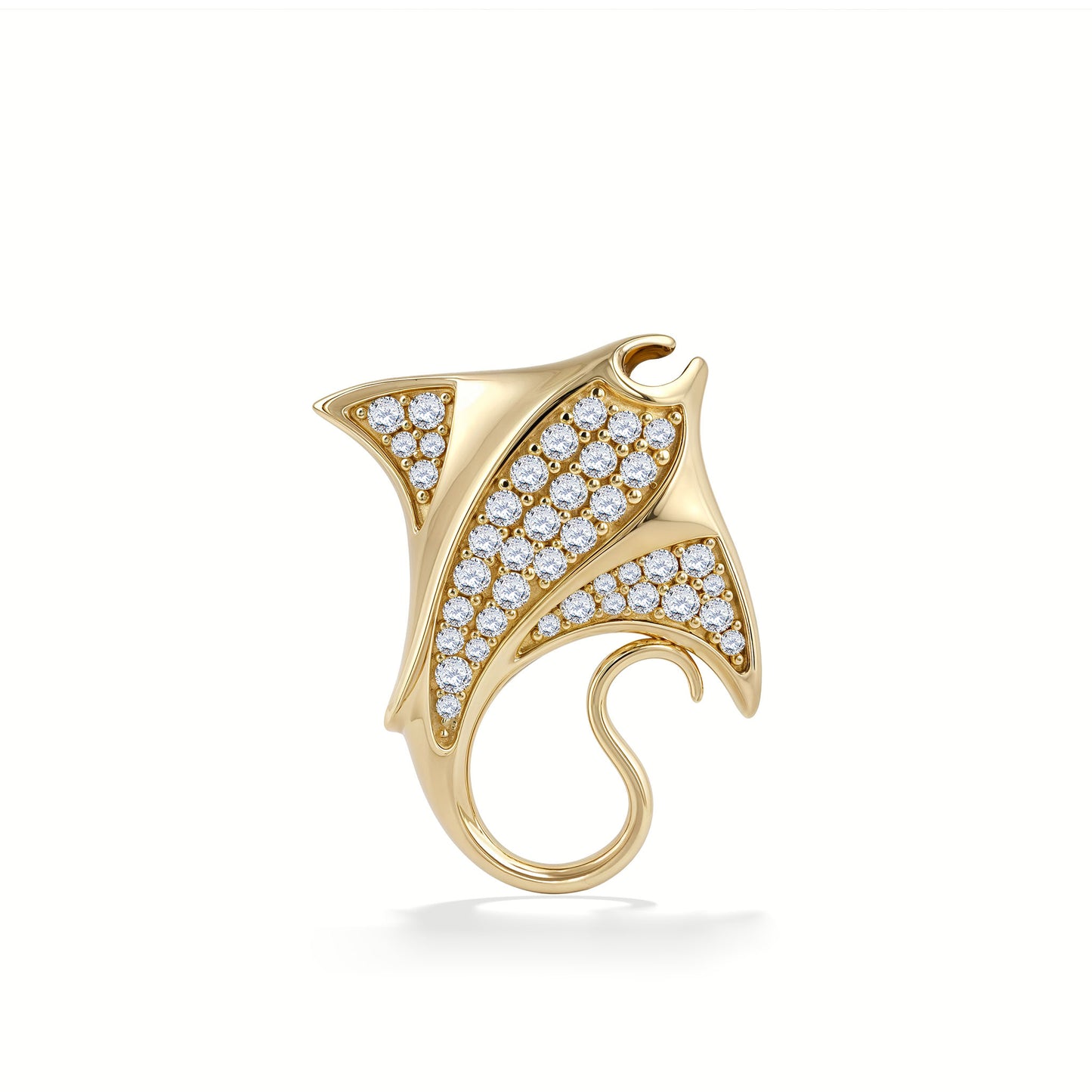 Sophisticated manta ray pendant made in 14k yellow gold with pavé-set diamond accents. Item No. 44832