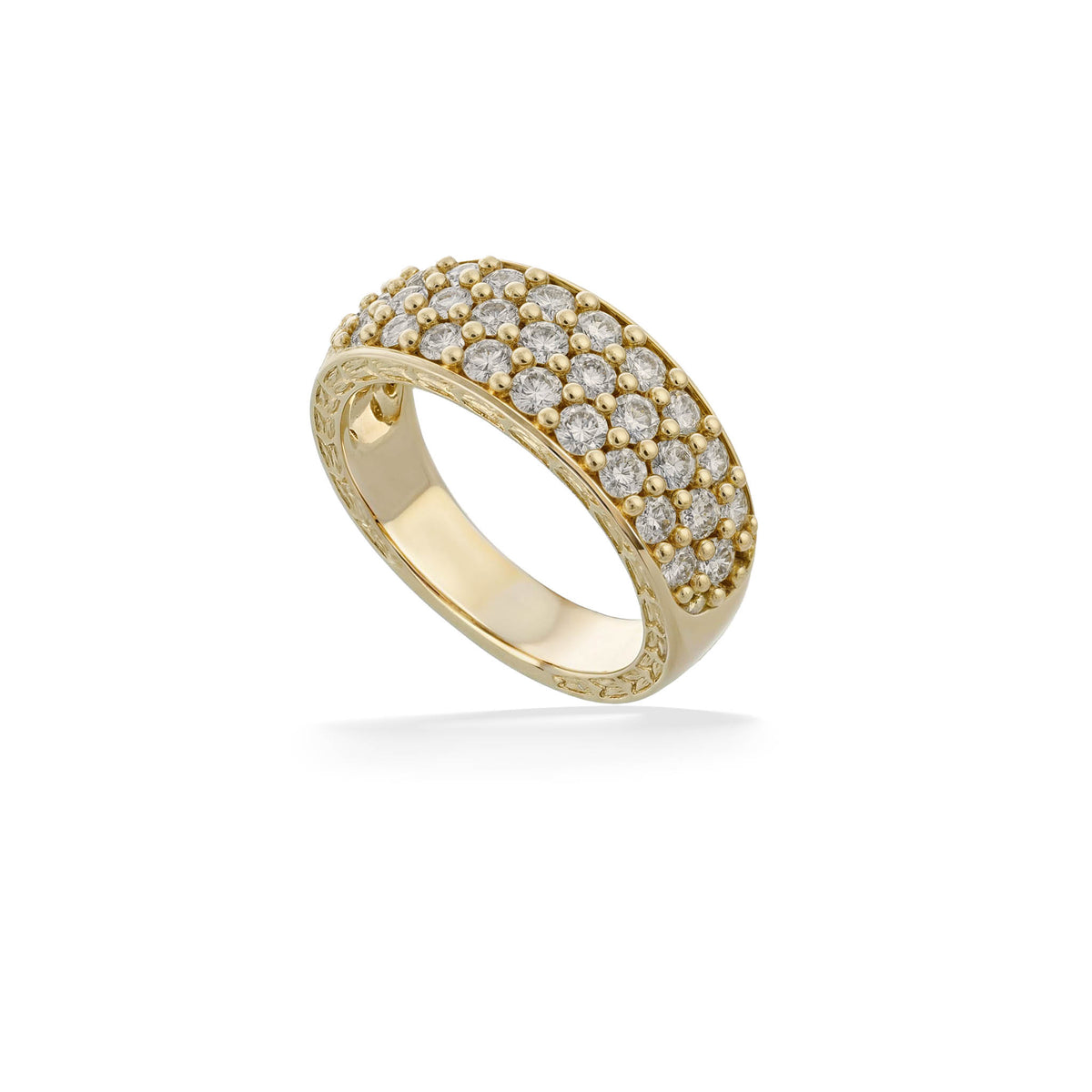 44834 - 14K Yellow Gold - Maile Scroll Three-Row Diamond Ring
