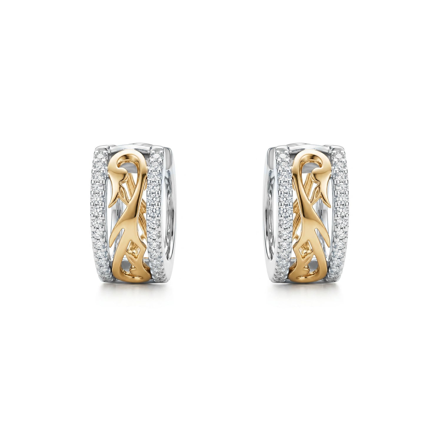 Front view of the 14K White Gold and 14K Yellow Gold Two-Tone Nalani Huggie Hoop Earrings - 45188