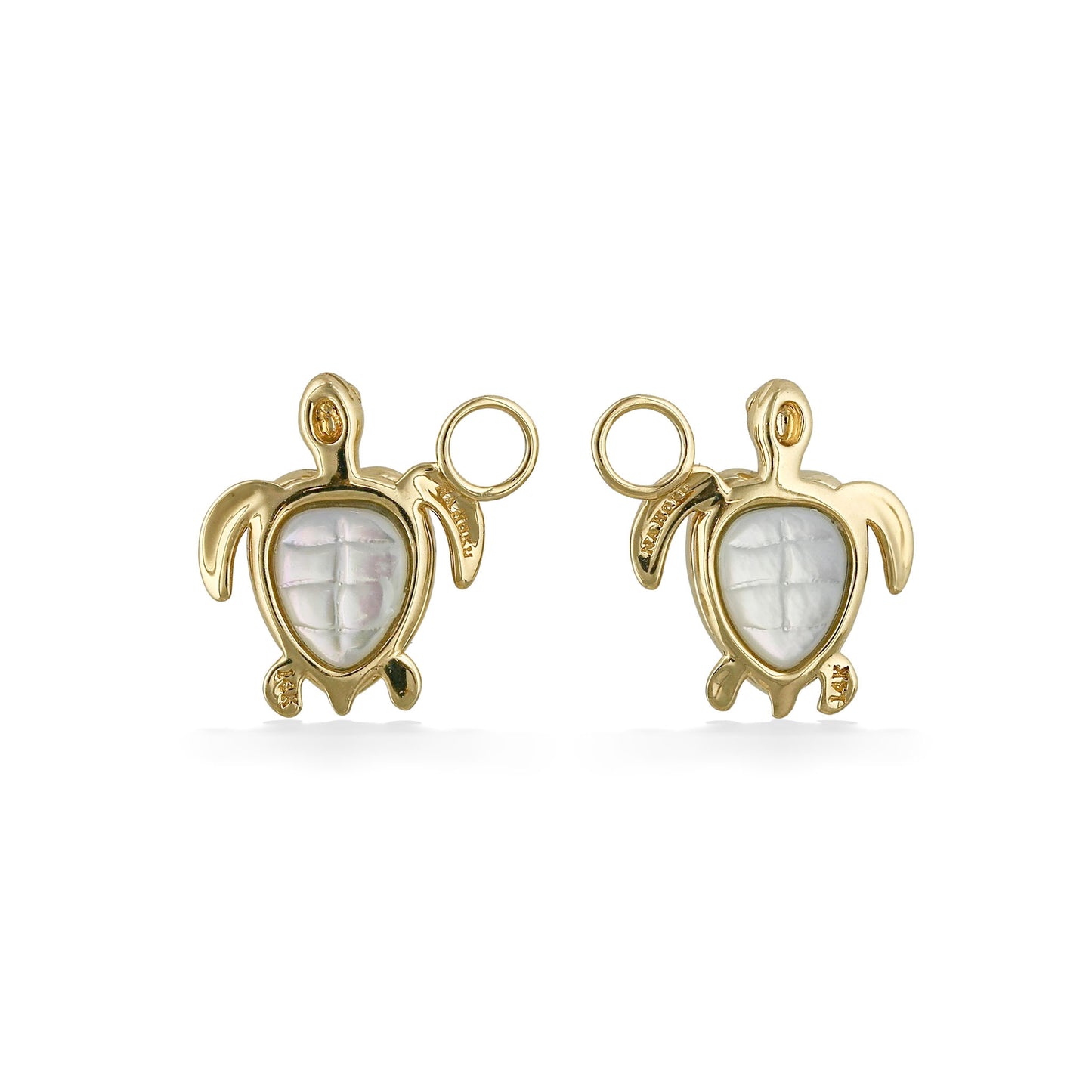 Reversed view highlights carved white mother of pearl shell backs framed in polished gold. Item No. 45249