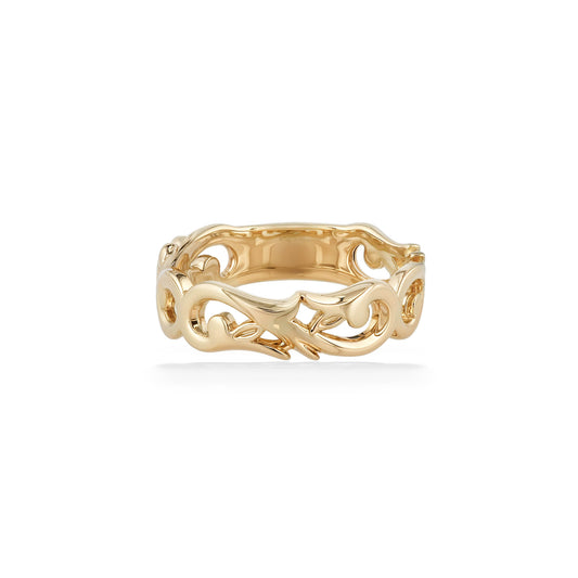 Nalani ring made in 14k yellow gold with filigree style design. The ring is size 7.00. Item No 45255