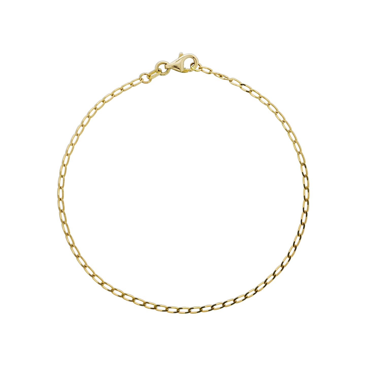 Delicate 14k yellow gold piatto chain bracelet with a polished finish and a secure lobster clasp closure. Item No. 774215