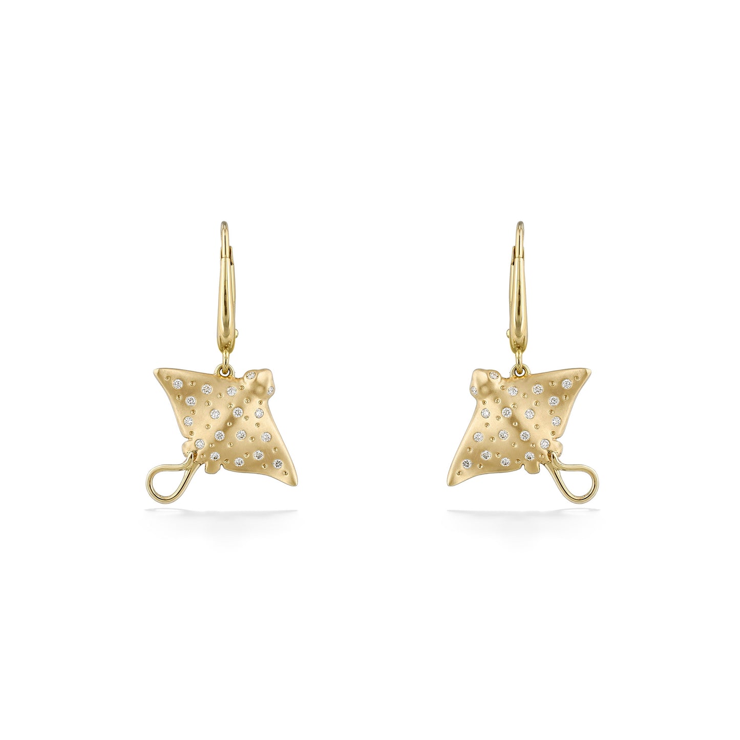 Matching yellow gold manta ray earrings with diamond details; front-facing to show symmetrical design. Item No. 45229