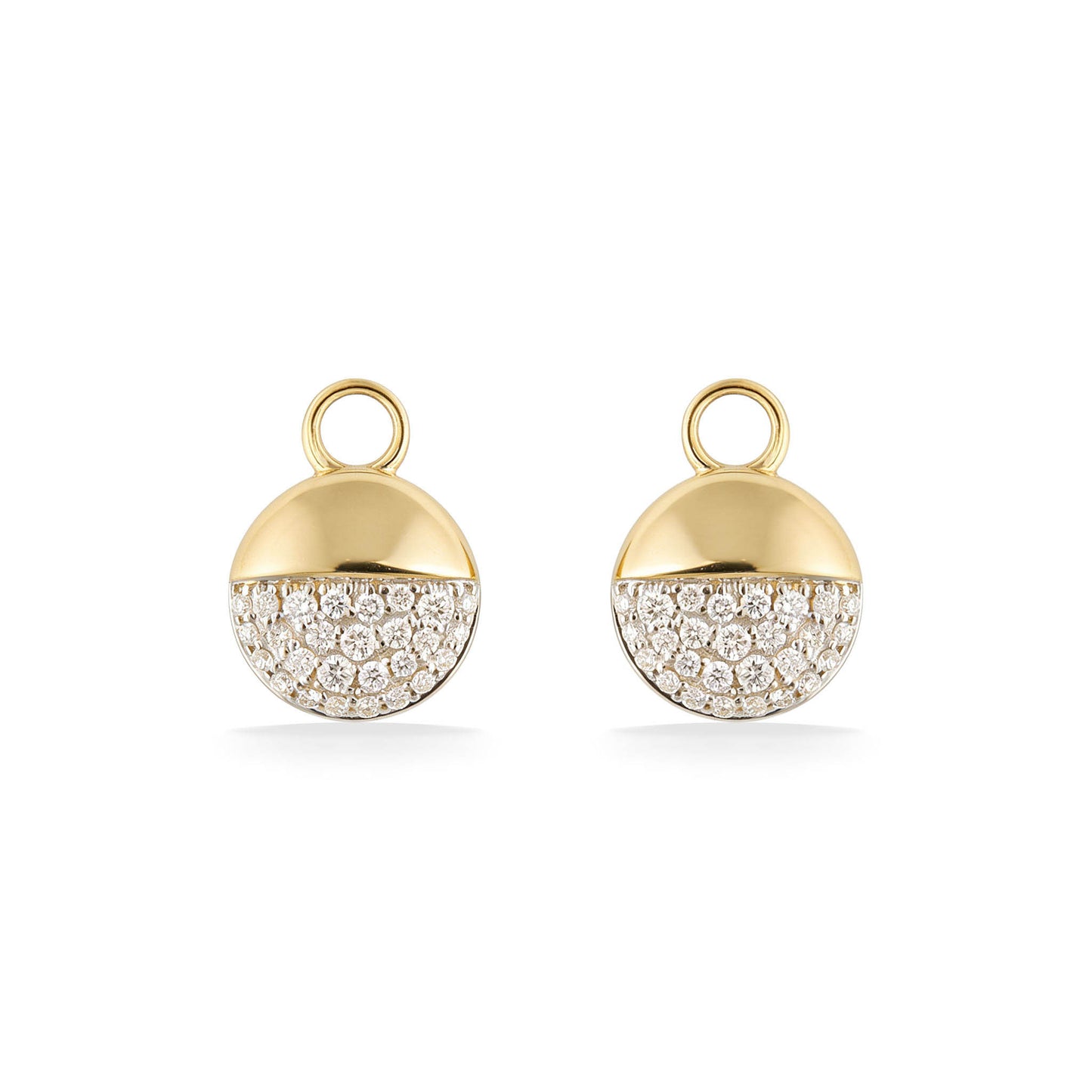 Round Petite Horizon Earring Charm in 14K yellow gold with diamonds along the bottom. Item No. 45398