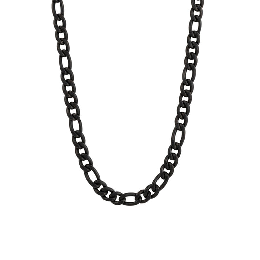 Close up of Titanium black coat figaro chain necklace. Item No. 774497