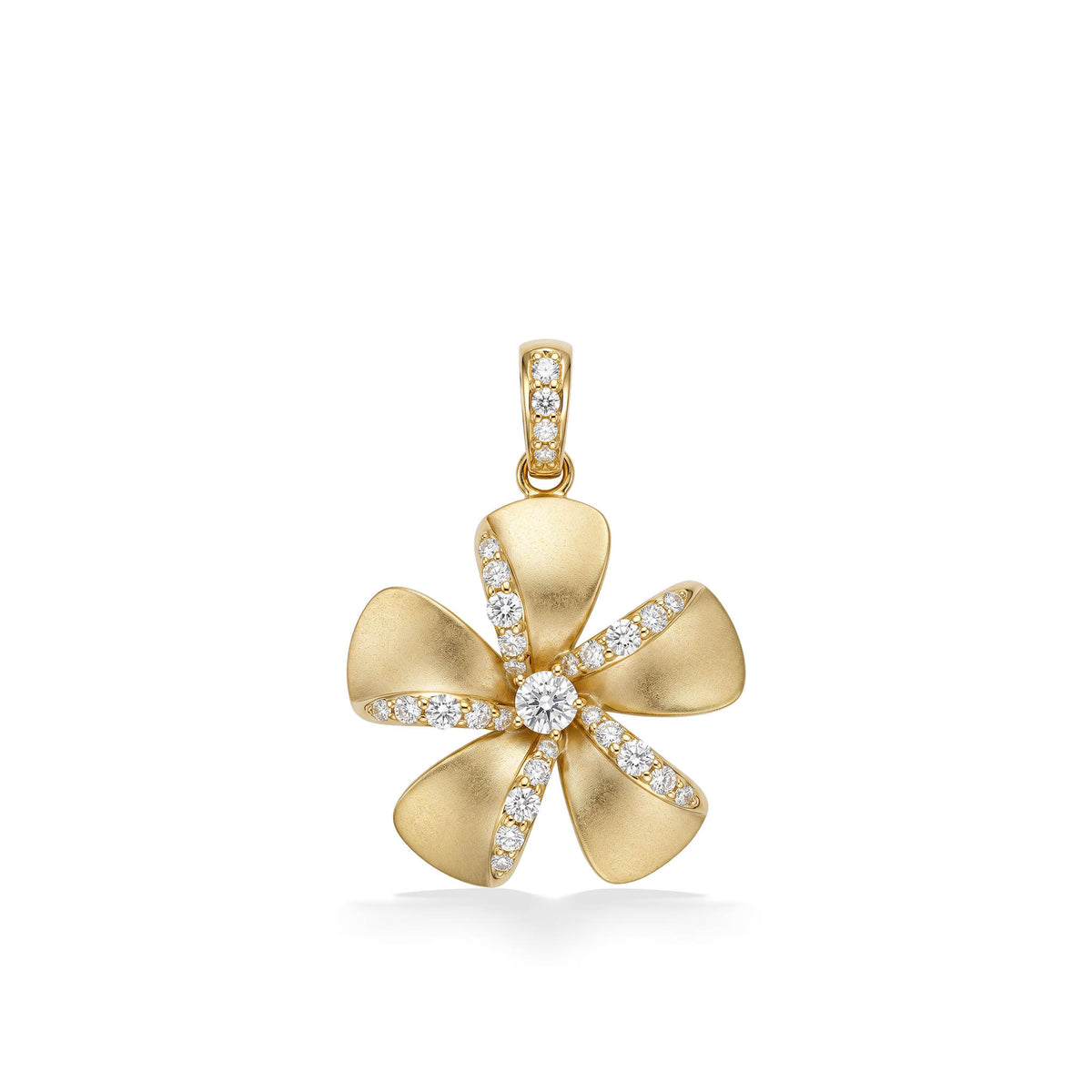 14k yellow gold plumeria flower enhancer with diamond accent. Item No. 45488