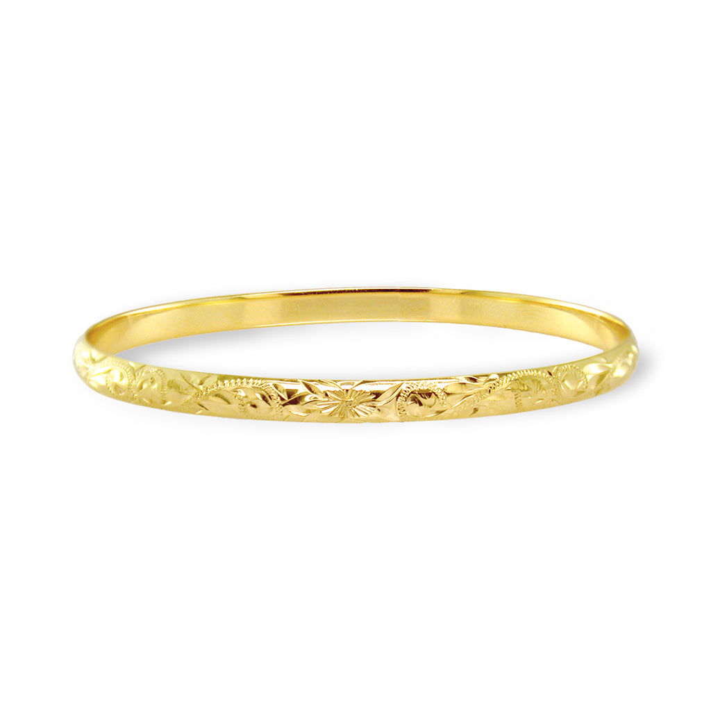 76604 - 14K Yellow Gold - 4mm Hawaiian Heirloom Keiki Scroll-Around Bracelet