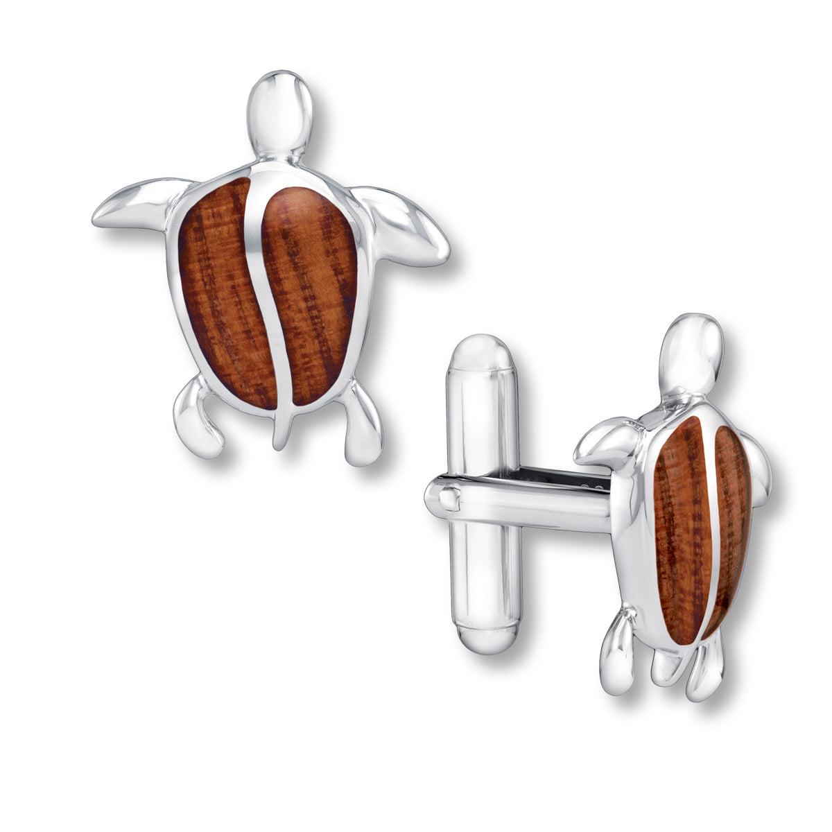 768106 - Sterling Silver - Koa Wood Honu Cuff Links