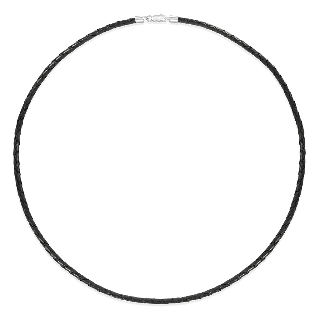 768464 - Sterling Silver - 18" Black Braided Leather Cord, 3mm