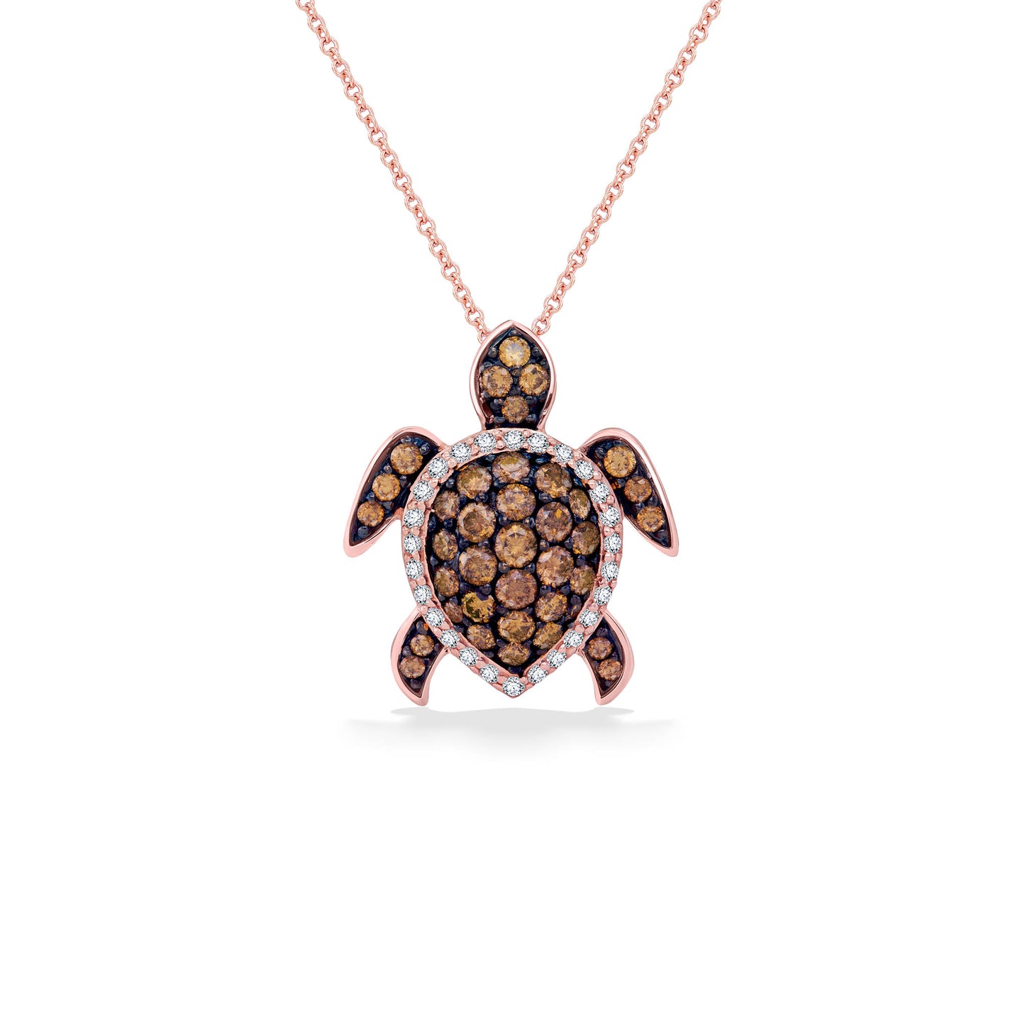 Sea turtle pendant in Strawberry Gold® embellished with Chocolate Diamonds® & Vanilla Diamonds® lined shell. Item No. 768663
