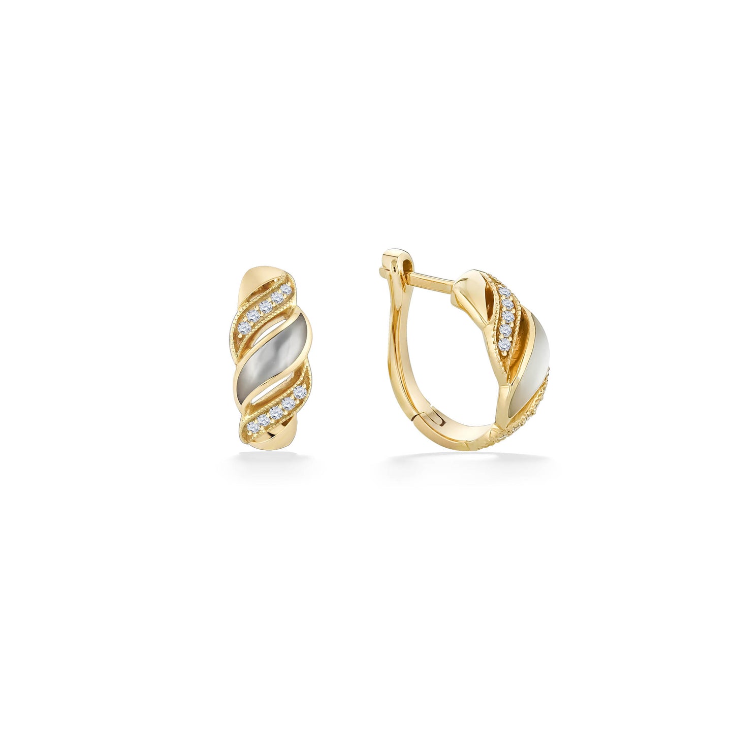 869737 - 14K Yellow Gold - Kabana Inlay Hinged Earrings