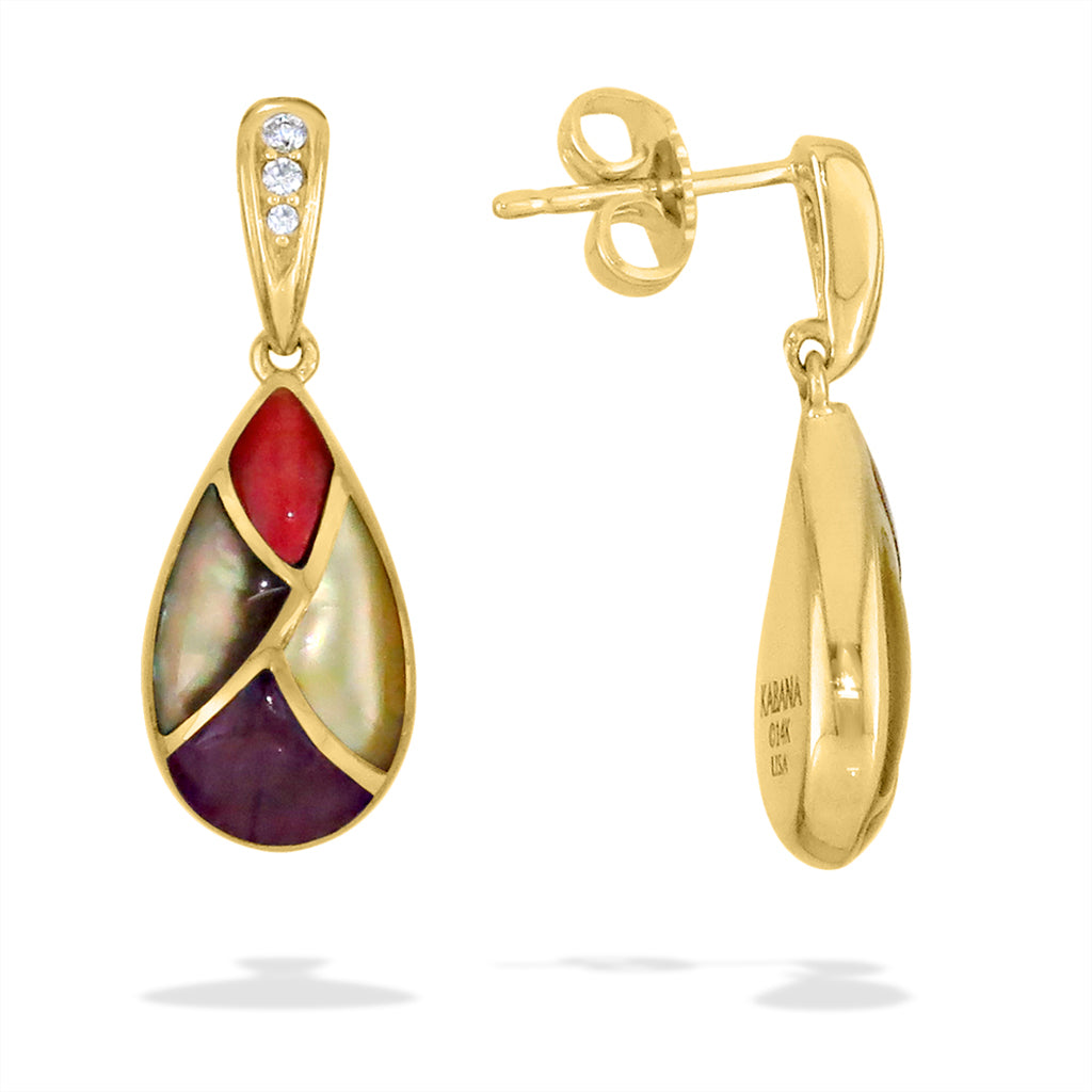 877435 - 14K Yellow Gold - Kabana Inlay Drop Earrings