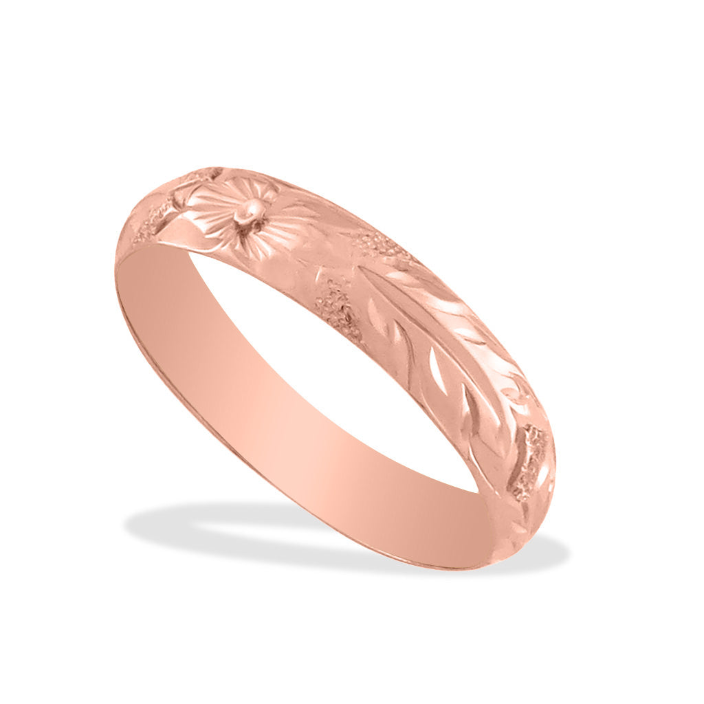 72927 - 14K Rose Gold - 4mm Hawaiian Heirloom Flower Maile Scroll-Around Ring