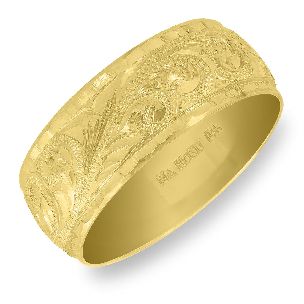 74208 - 14K Yellow Gold - 8mm Hawaiian Heirloom Royal Scroll-Around Ring