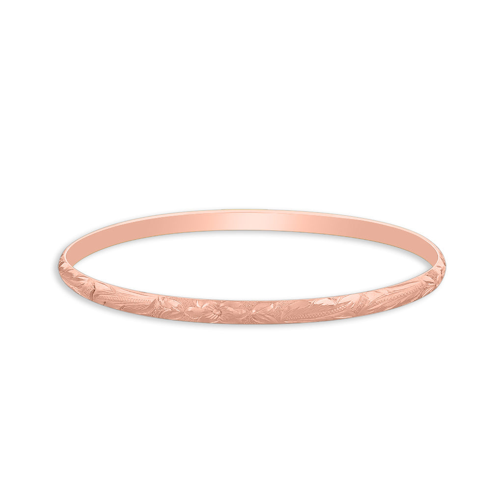75024 - 14K Rose Gold - 4mm Hawaiian Heirloom Plumeria Scroll-Around Bracelet