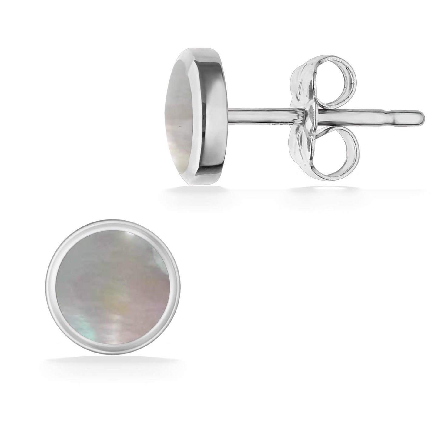 760356 - 14K White Gold - Kabana Round Inlay Stud Earrings