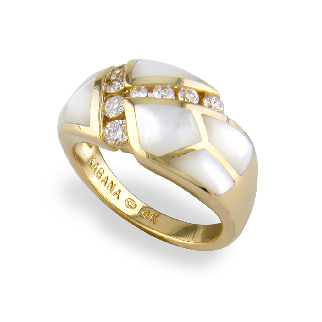 757495 - 14K Yellow Gold - Kabana Ring with White Mother of Pearl and Diamonds