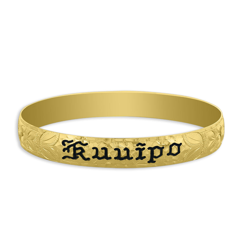 60090 - 14K Yellow Gold - 10mm Hawaiian Heirloom Plumeria Scroll Kuuipo Bracelet