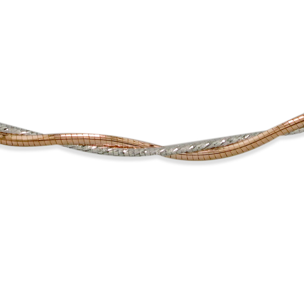 700159 - 14K Rose Gold and 14K White Gold - 18" Twisted Two-Toned Diamond Cut Omega Necklace