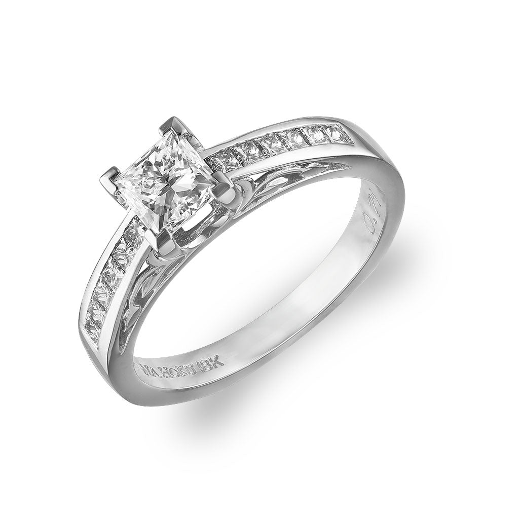 38755 - 18K White Gold - Princess 3/4 Carat H-SI1 Na Hoku Solitaire Ring with Side Diamonds