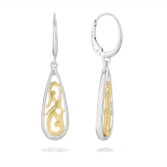 40208 - 14K Yellow Gold and Sterling Silver - Nalani Leverback Tear Drop Earrings