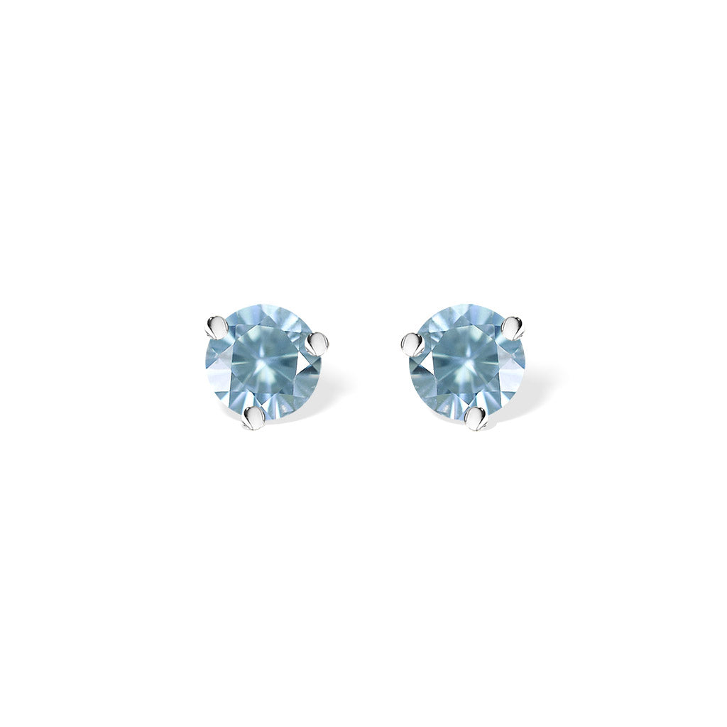 Simple stud style Aquamarine gemstone earrings held by 14K white gold prongs from Na Hoku. Item No. 40249