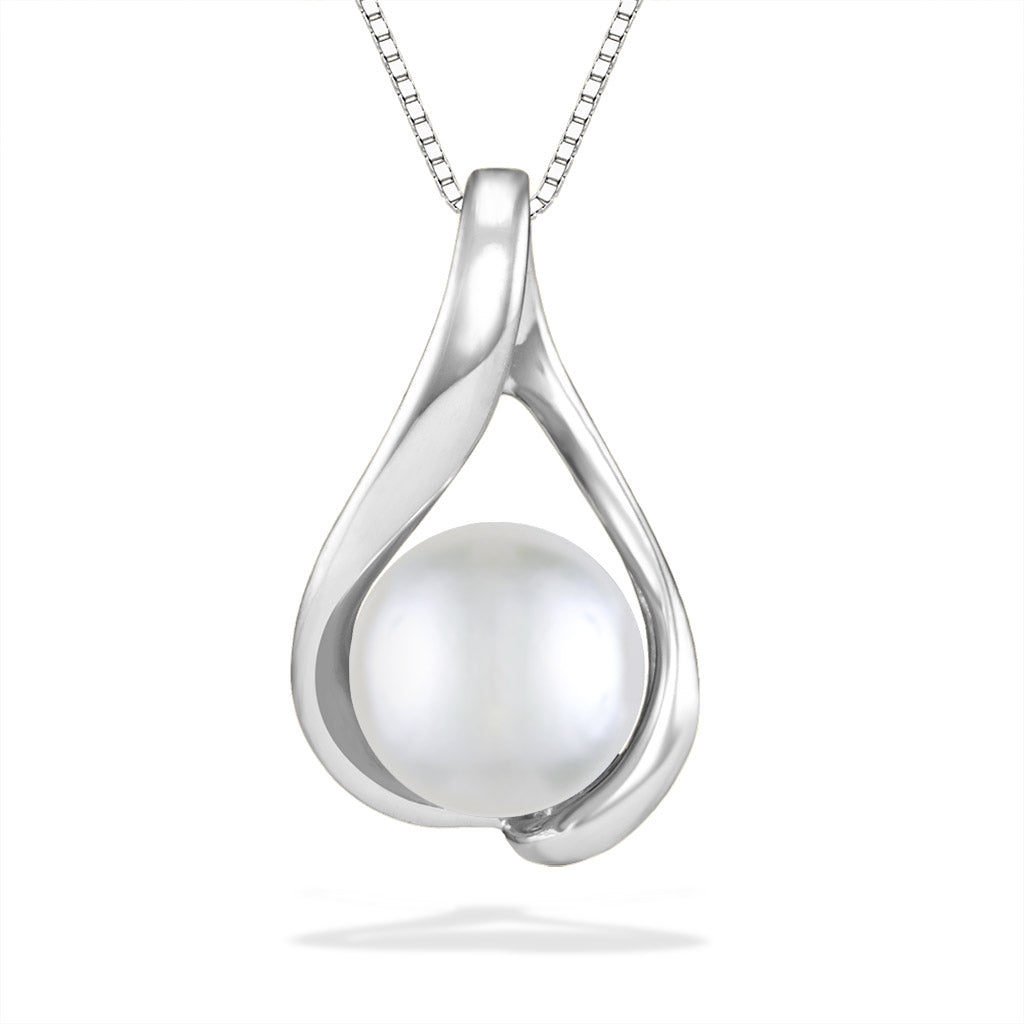 40408 - 14K White Gold - White Akoya Pearl Embrace Pendant