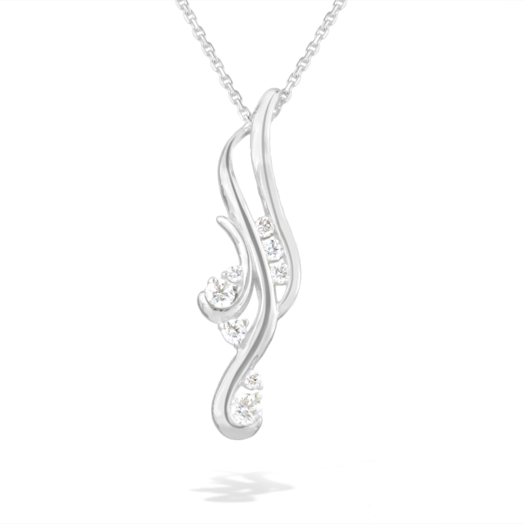 Elegant waterfall inspired pendant made in 14k white gold with 8 beautiful diamond accents. Item No. 40431