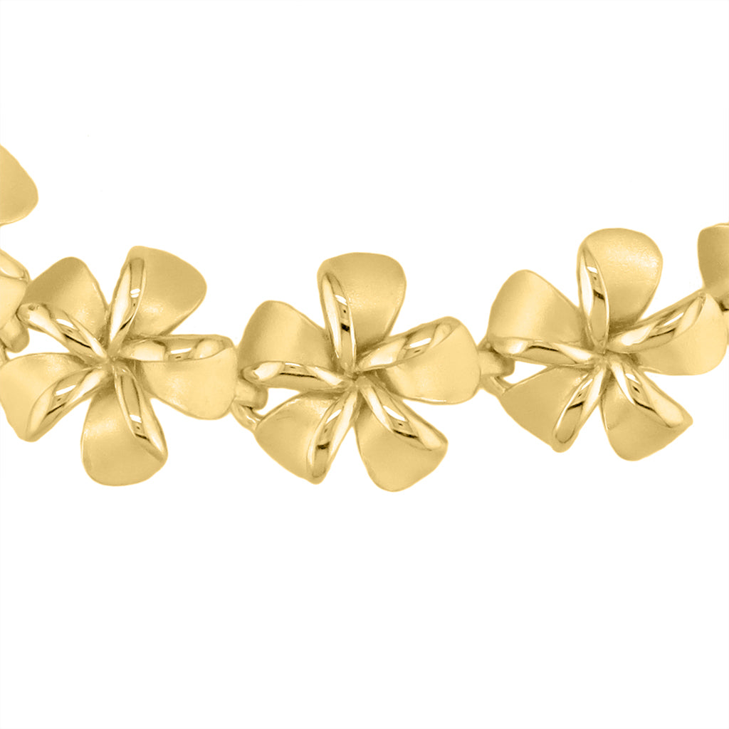 Intimate view on the matte and satin texture of the sculpted plumeria flowers petals. Item No. 19854