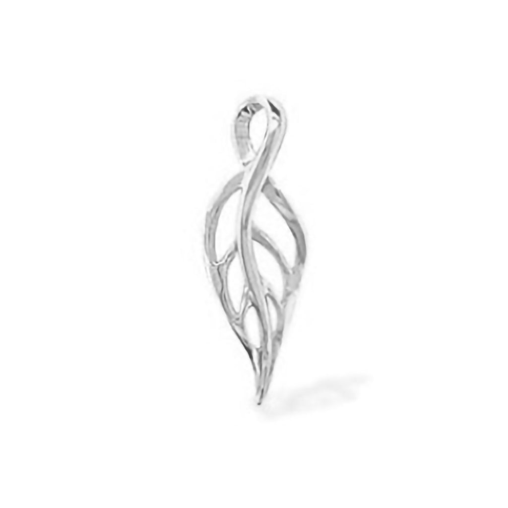 Crafted in 14K white gold, this Maile leaf pendant features a sleek open silhouette, 1 1/16 inches in length. Item No. 19912