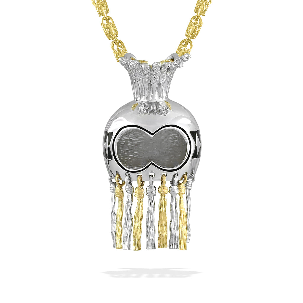 19963 - 14K Yellow Gold and Sterling Silver - Hawaiian Warrior Helmet Pendant