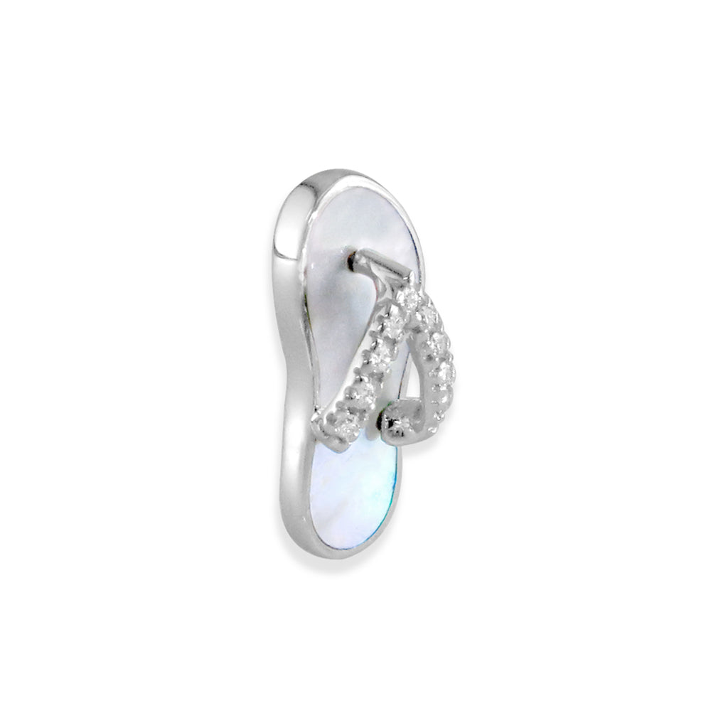 Side profile reveals the raised diamond strap and polished white gold frame around the slipper pendant. Item No. 10804