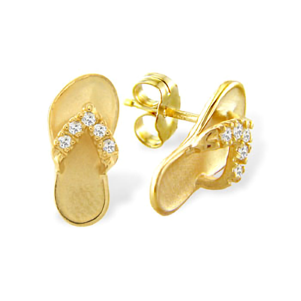 10819 - 14K Yellow Gold - Hawaiian Slipper Diamond Stud Earrings
