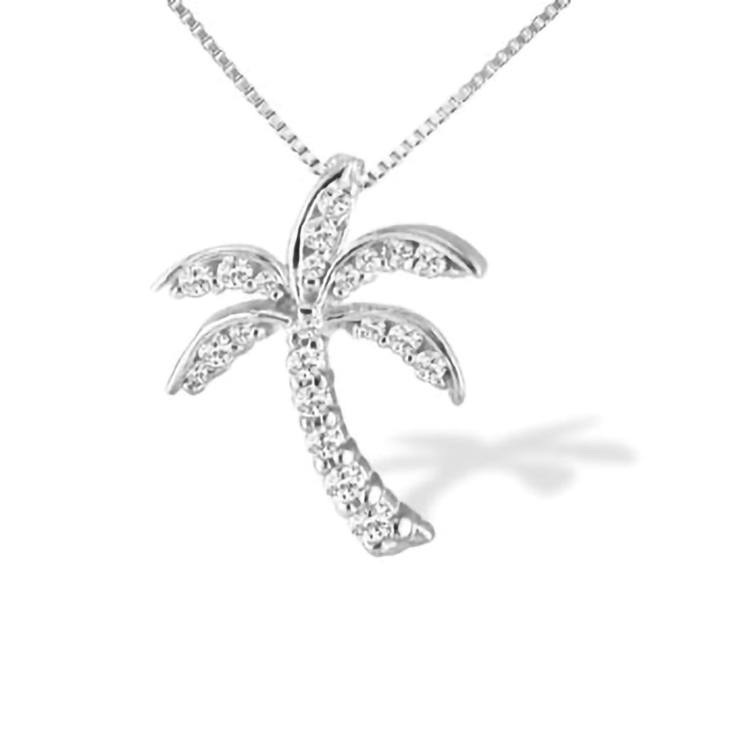 10416 - 14K White Gold - Petit All-Pavé Diamond Palm Tree Pendant