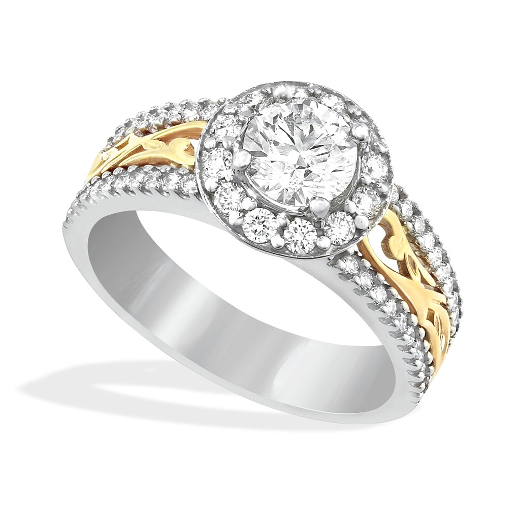 41835 - 14K White Gold and 14K Yellow Gold - Nalani Round Halo Ring