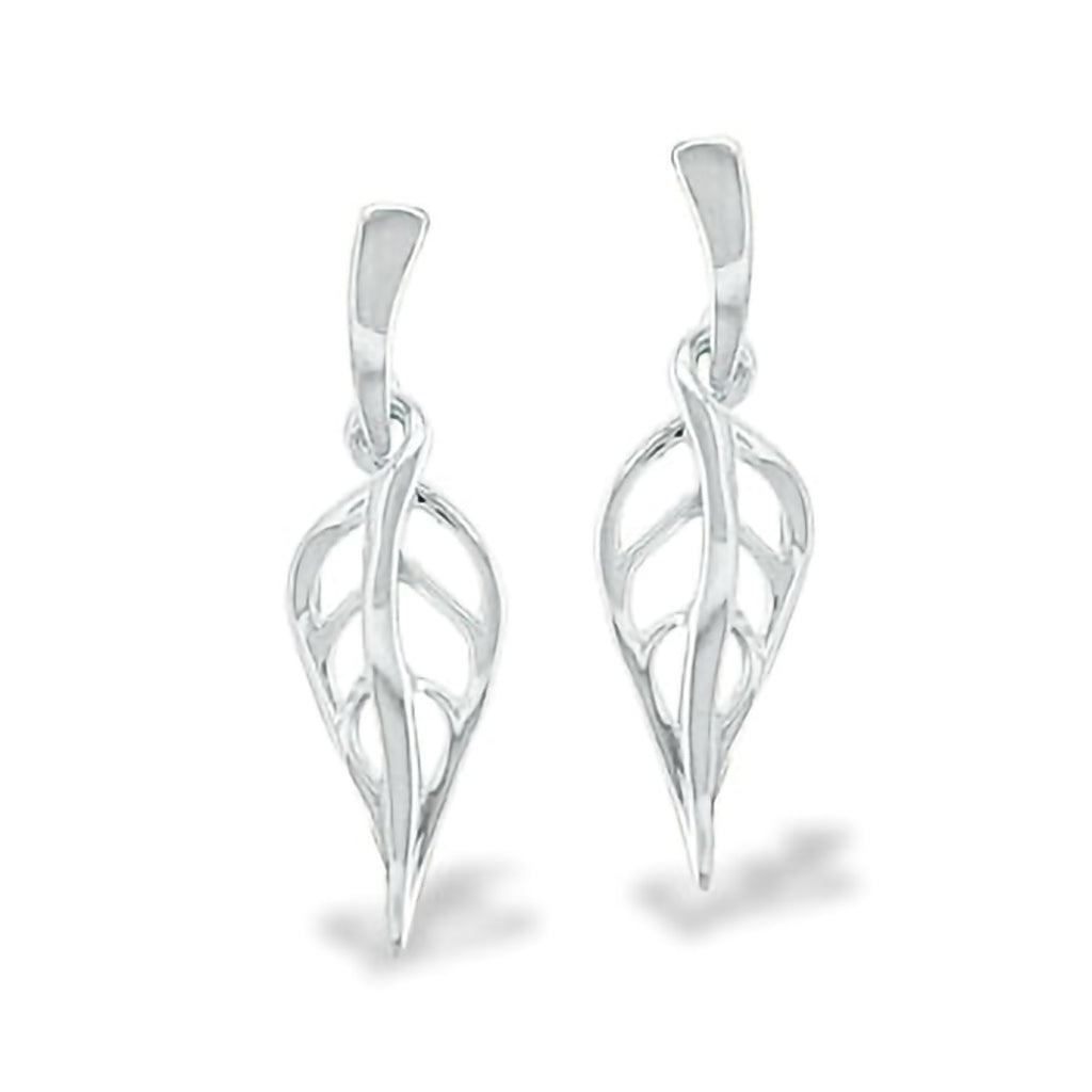 11317 - 14K White Gold - Maile Leaf Earrings