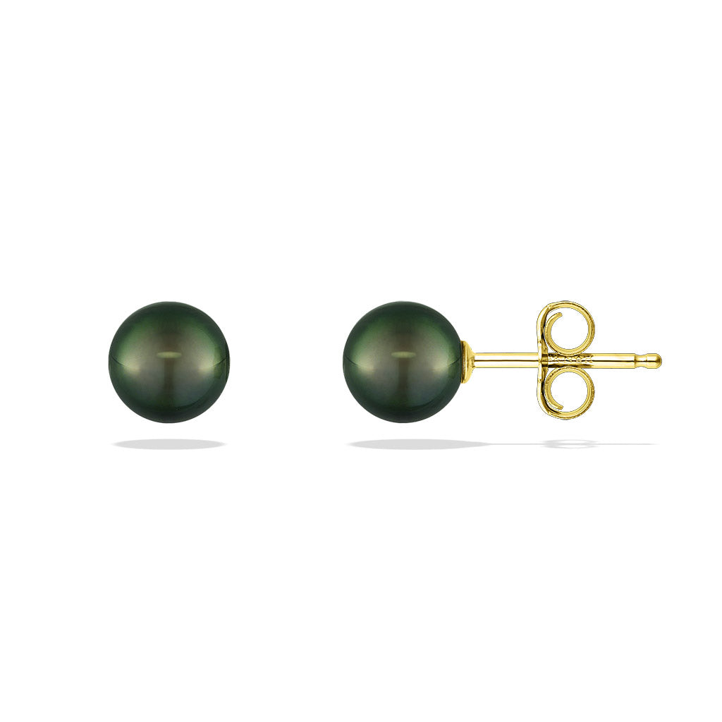 14252 - 14K Yellow Gold - Peacock Akoya Pearl Stud Earrings, 5mm
