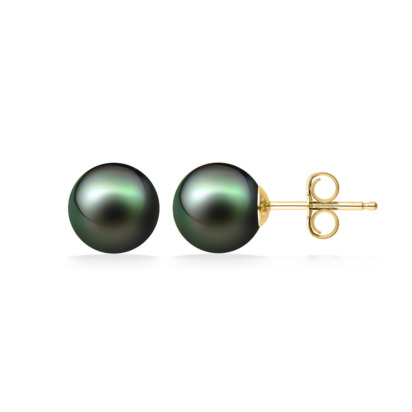 14282 - 14K Yellow Gold - Peacock Akoya Pearl Stud Earrings, 7mm