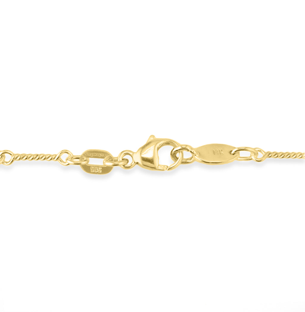 Detailed view of yellow gold lobster clasp and chain links from Golden South Sea pearl necklace. Item No. 12220