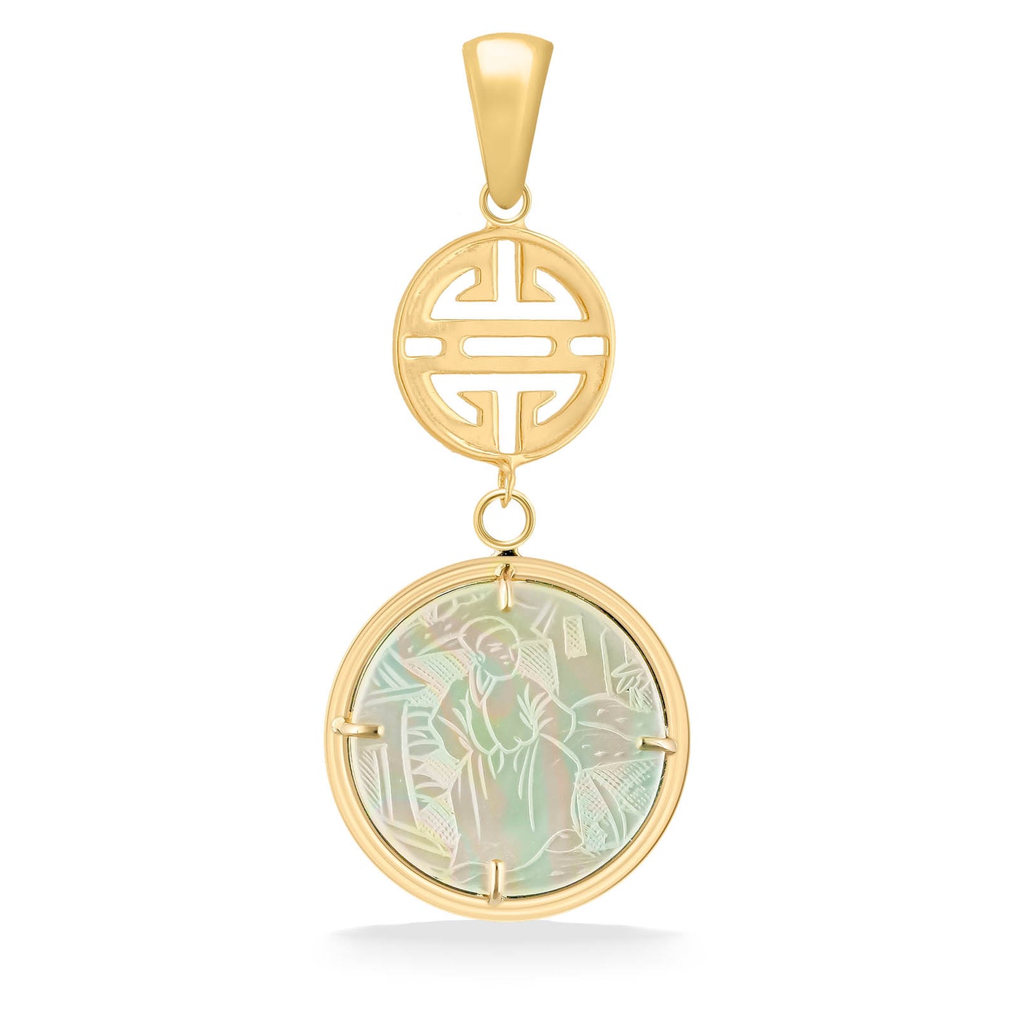 12872 - 14K Yellow Gold - Long Life Circle Mother of Pearl Gaming Counter Pendant