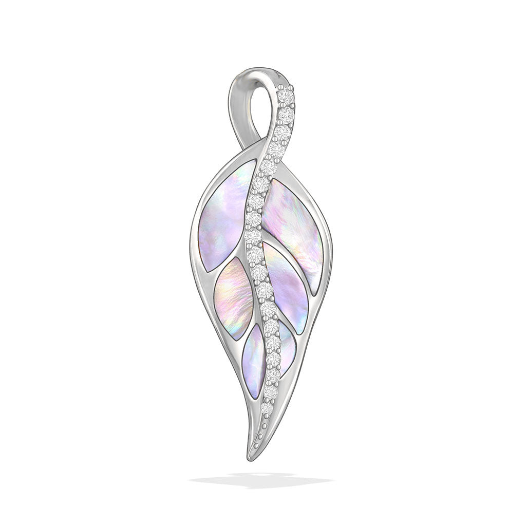 13241 - 14K White Gold - Maile Leaf Pendant