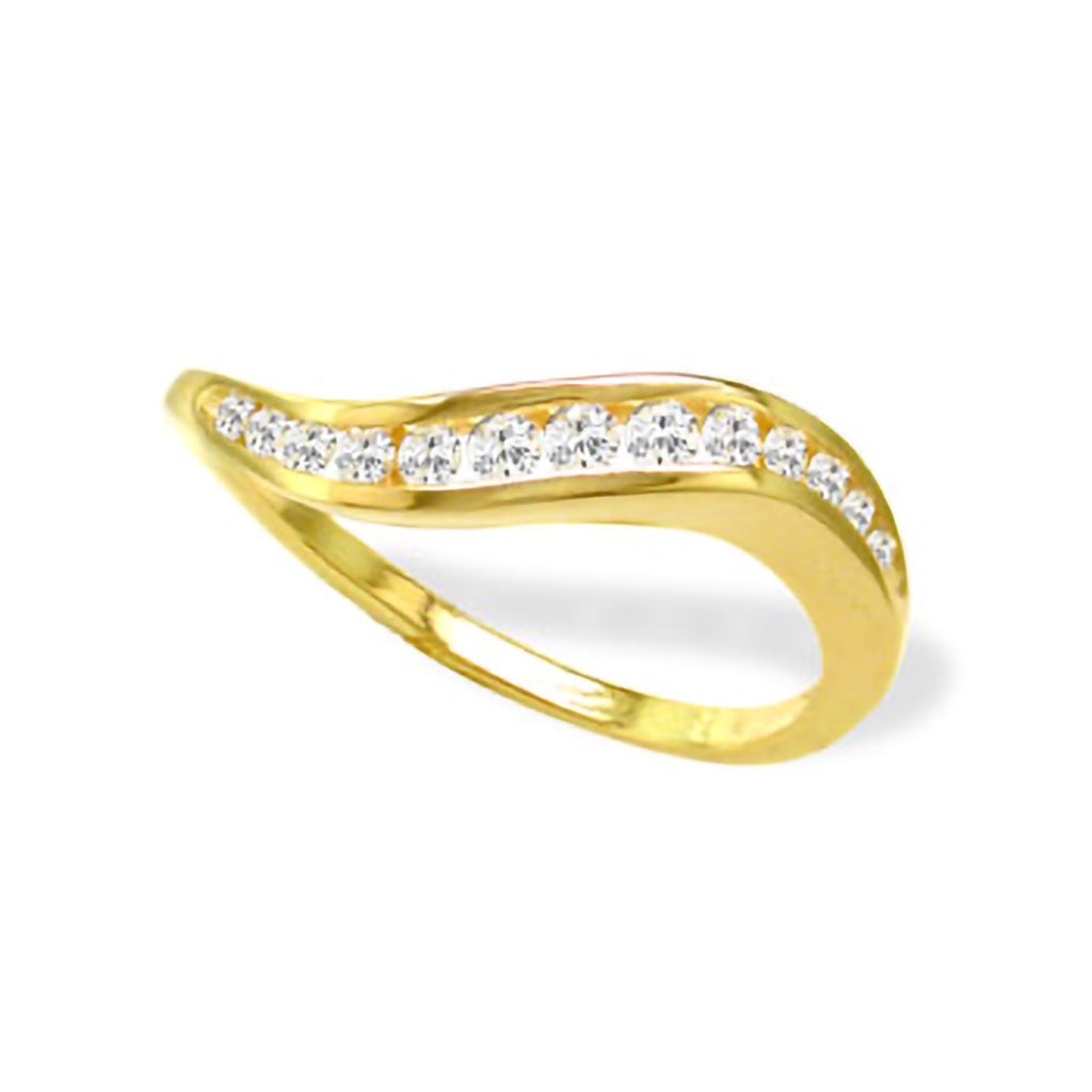 Yellow gold band with a curved row of channel-set diamonds set in a sleek, modern design. Item No. 18957