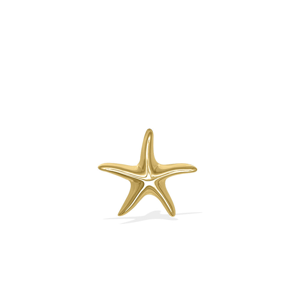 Starfish shaped pendant with a hidden bail, made in 14K yellow gold measuring 5/8 inch. Item No. 19198
