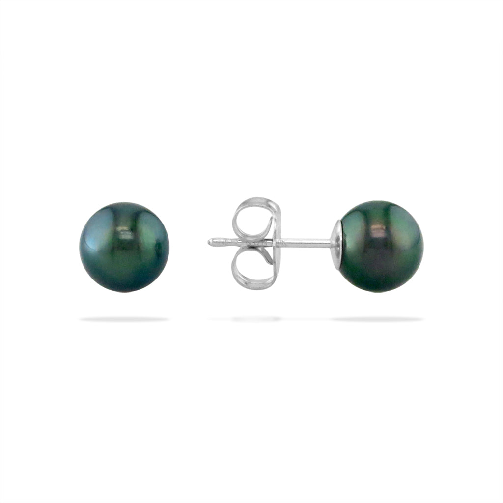 19213 - 14K White Gold - Peacock Akoya Pearl Stud Earrings, 6mm