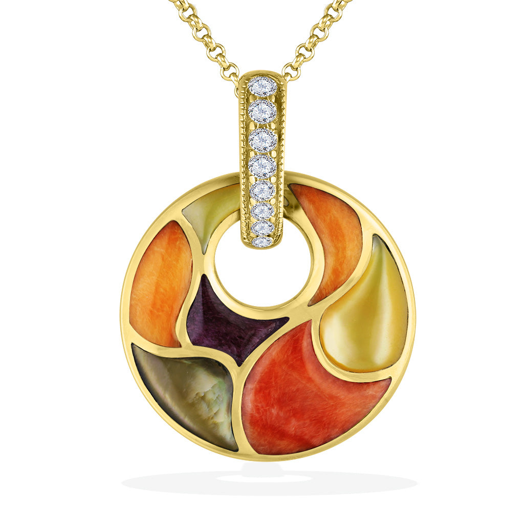 768770 - 14K Yellow Gold - Kabana Inlay Circle Pendant