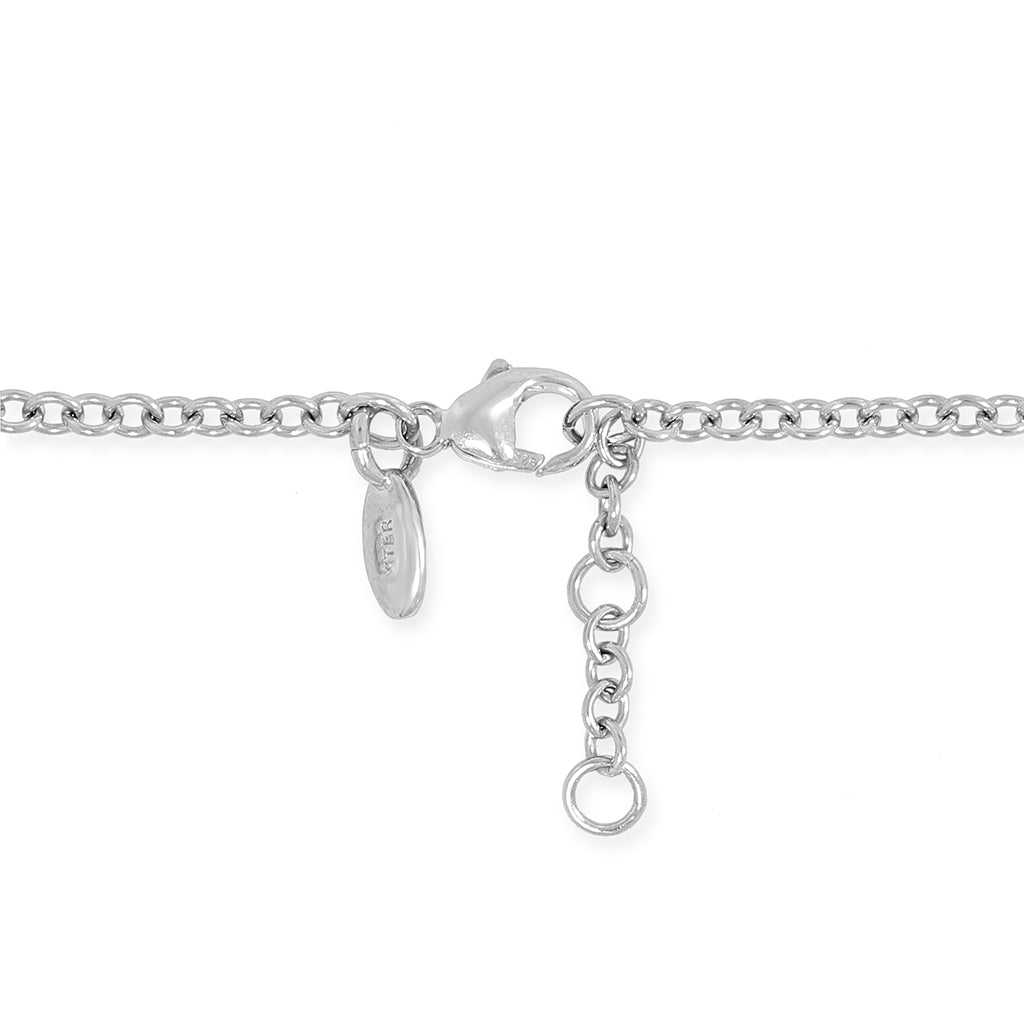 Close-up of sterling silver anklet extender with lobster clasp and branded jewelry tag detail. Item No. 43036