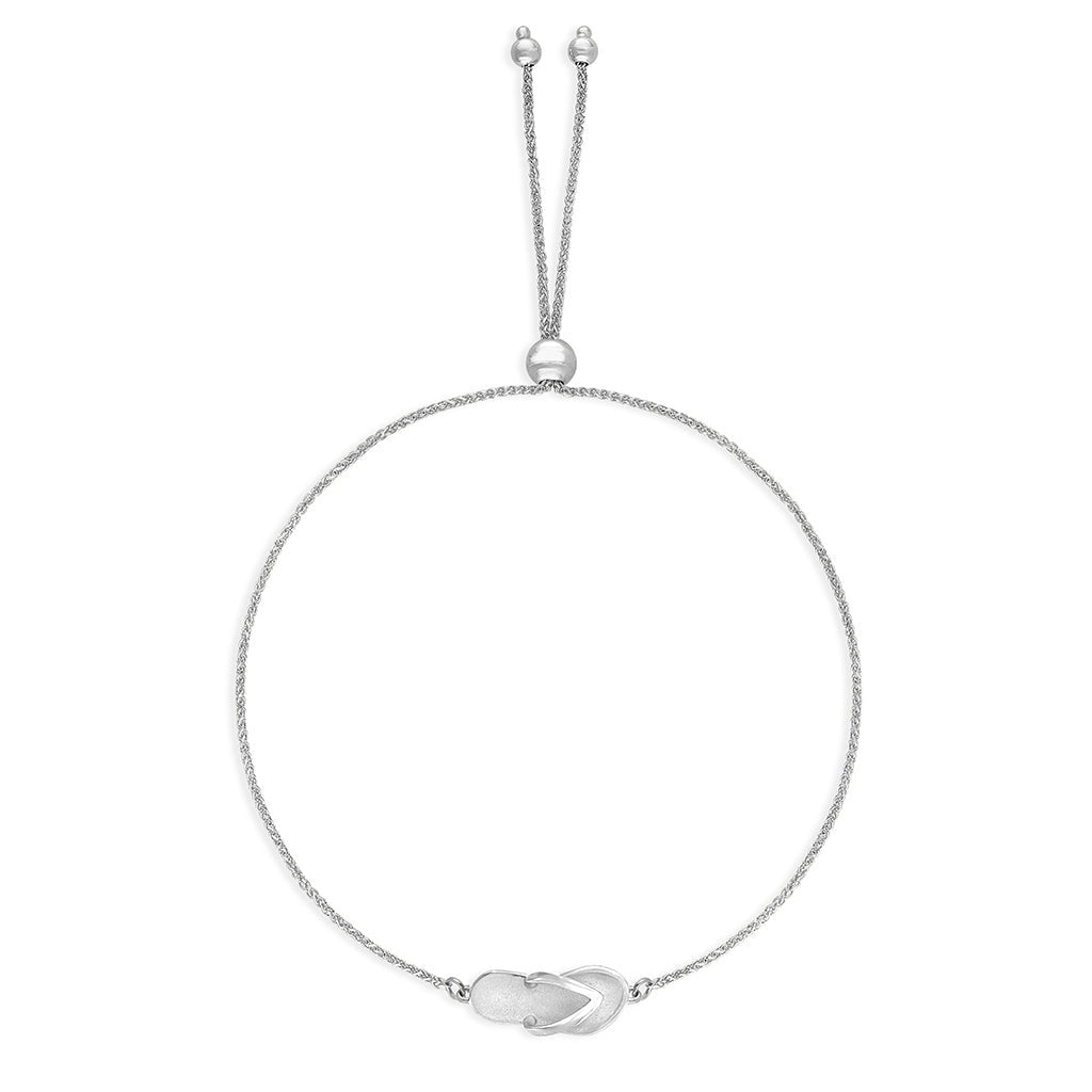 Adjustable sterling silver flip-flop bolo bracelet featuring a satin-finish charm on a delicate chain. Item No. 41962